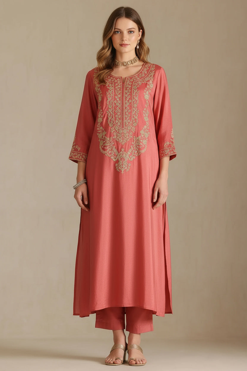 Embroidered Pink Muslin Set