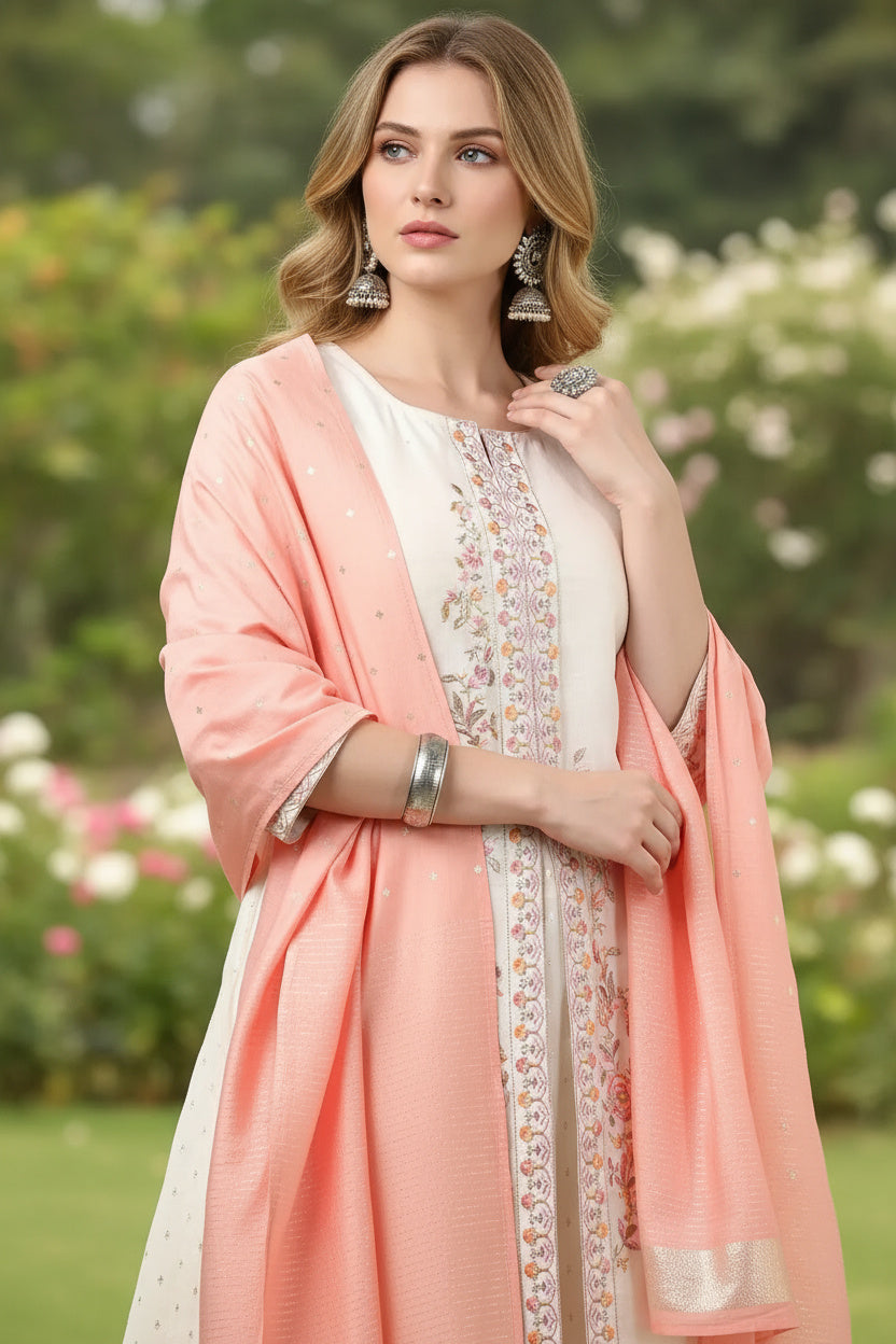 Chic Floral Beige Suit