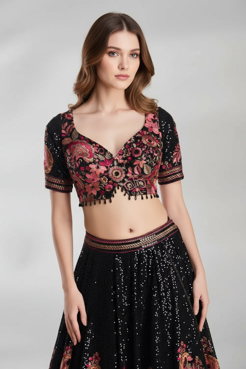 Floral Fantasy Lehenga: The Midnight Edition