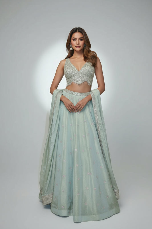 The Dusty Green Buti Lehenga Set