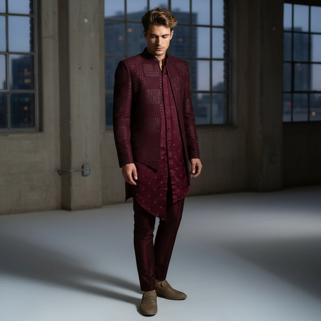The Alluring Wine Kurta & Jacket