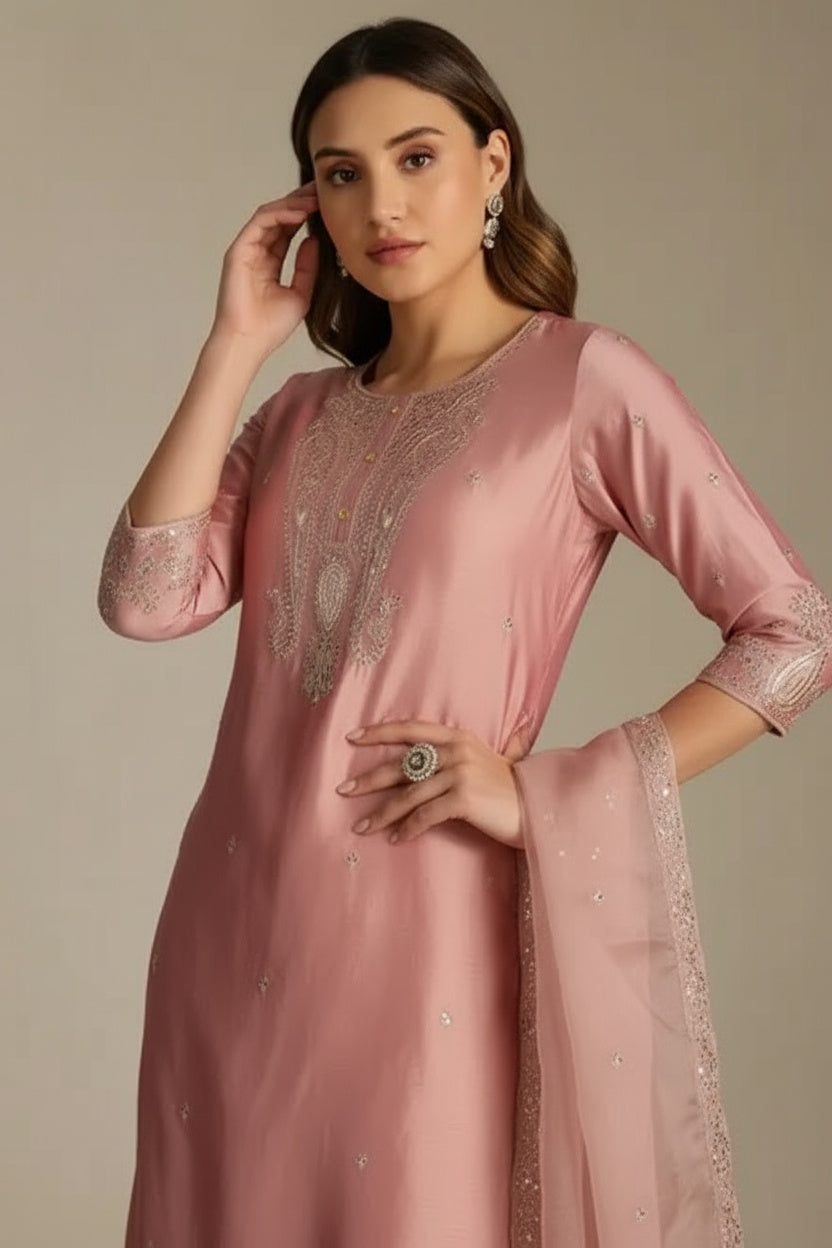 Sequined Silk Chanderi Suit Set