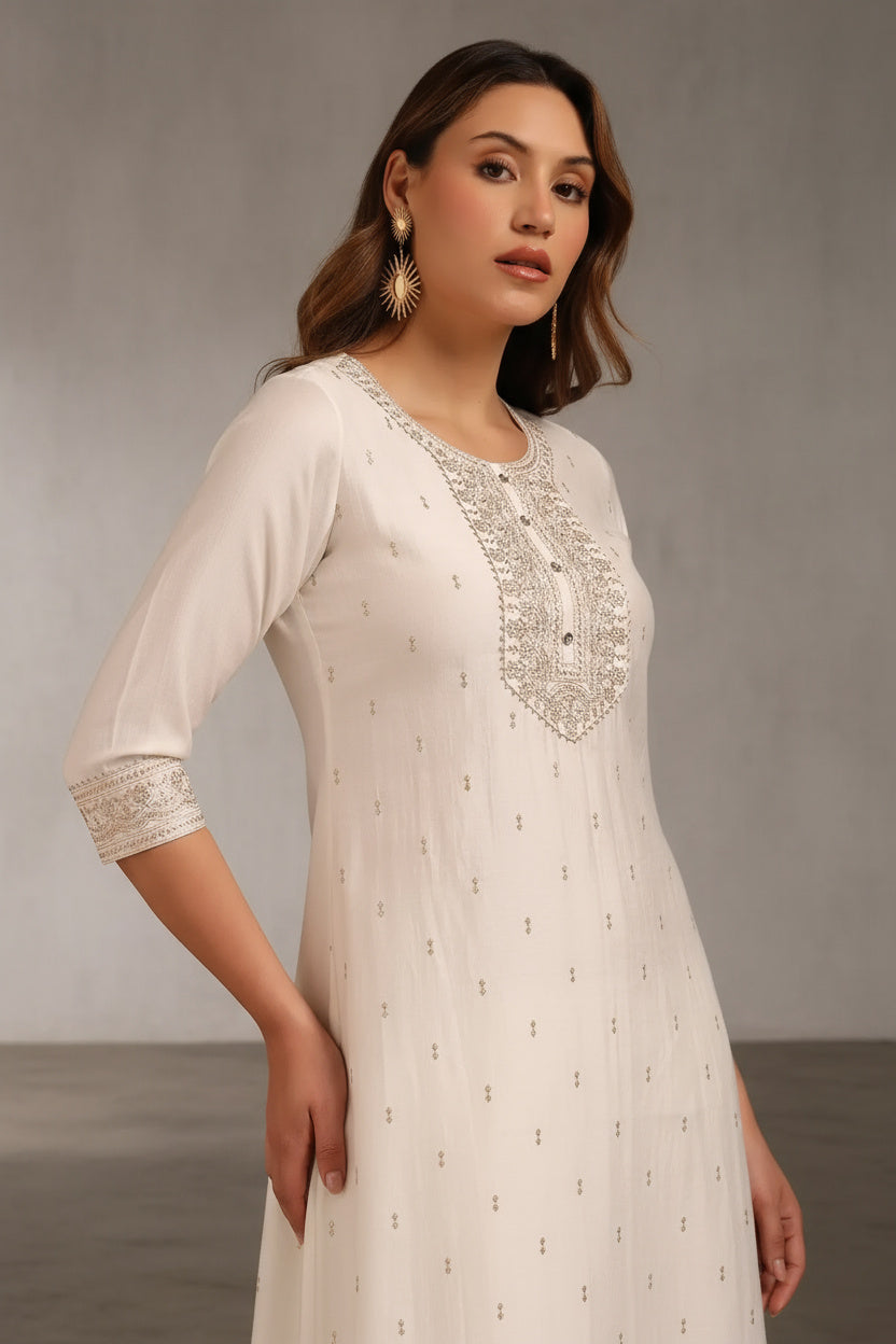 Chic Off-White Art Silk Set