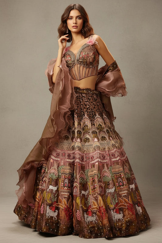 The Whimsical Dusty Brown Cocktail Lehenga