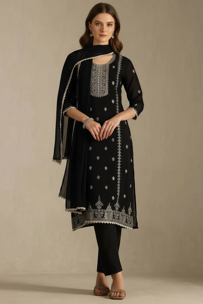 Sequin-Embellished Black Suit