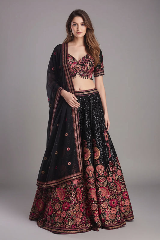 Floral Fantasy Lehenga: The Midnight Edition