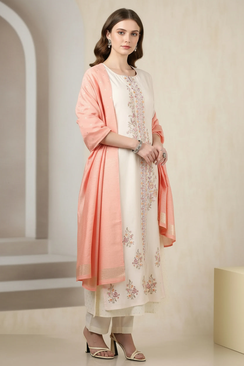 Chic Floral Beige Suit