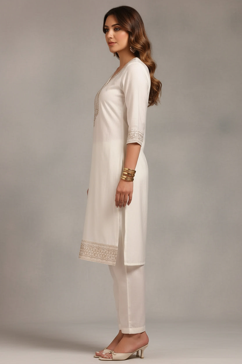 Chic Off-White Art Silk Set