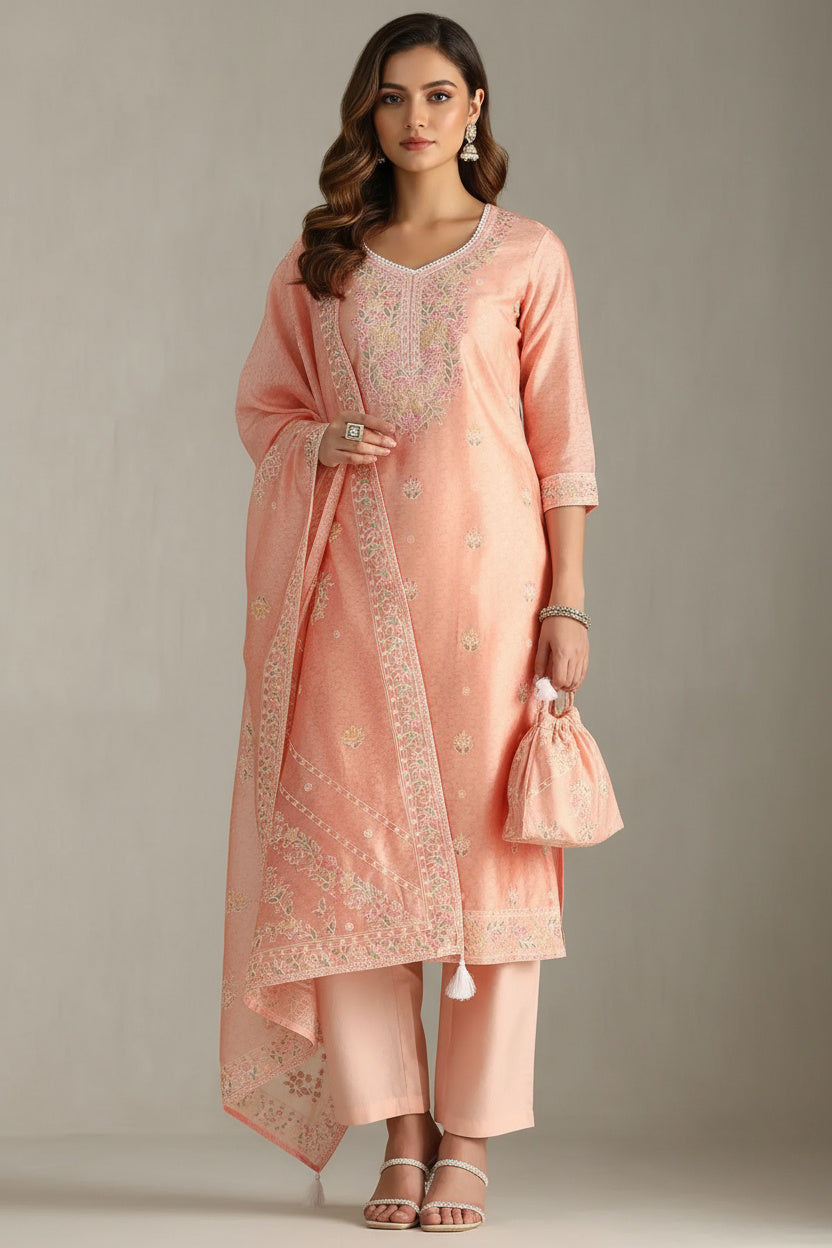 Chic Peach Floral Suit Set