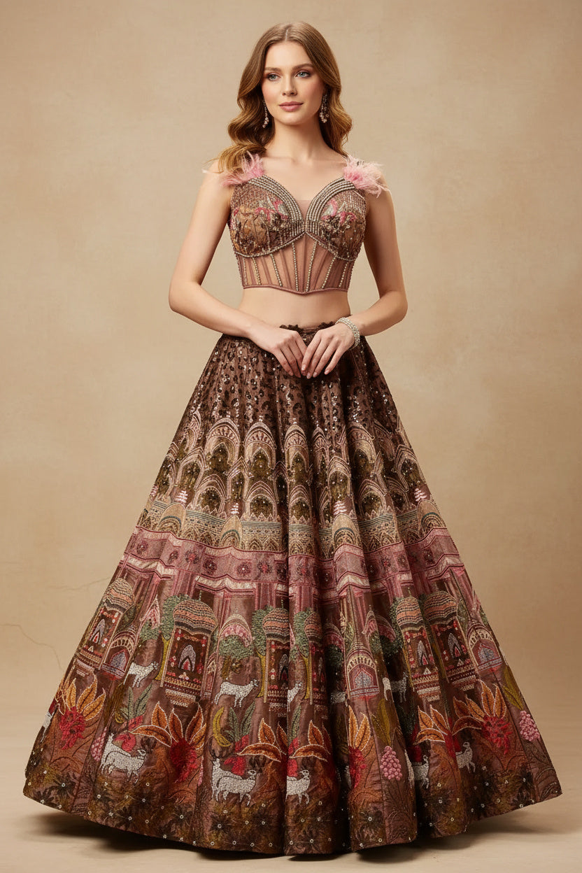 The Whimsical Dusty Brown Cocktail Lehenga