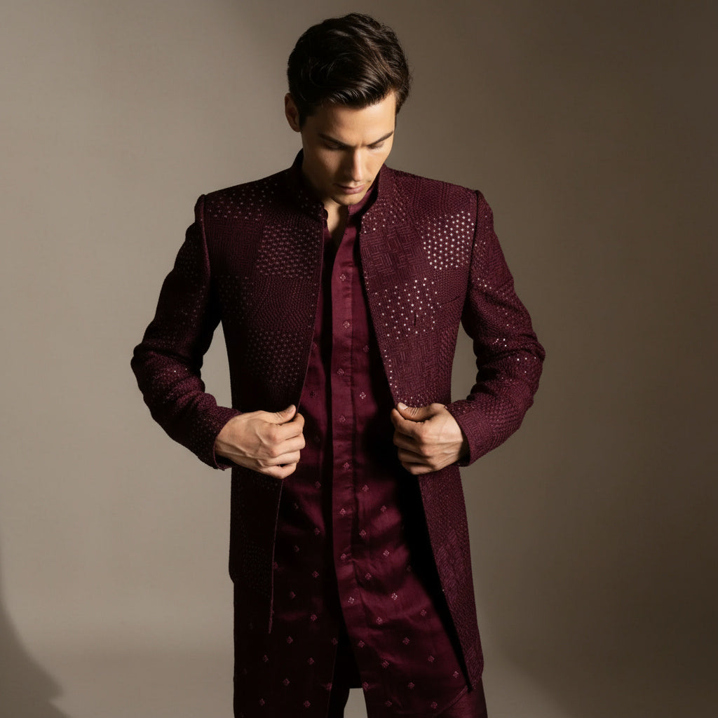 The Alluring Wine Kurta & Jacket