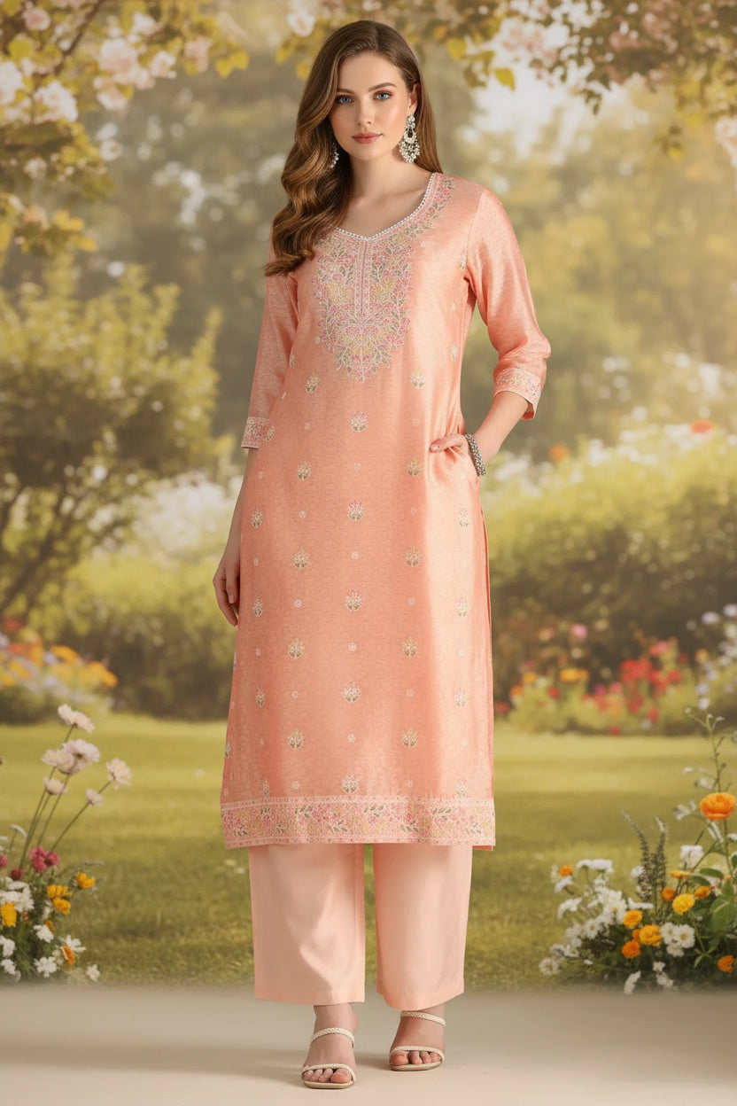 Chic Peach Floral Suit Set