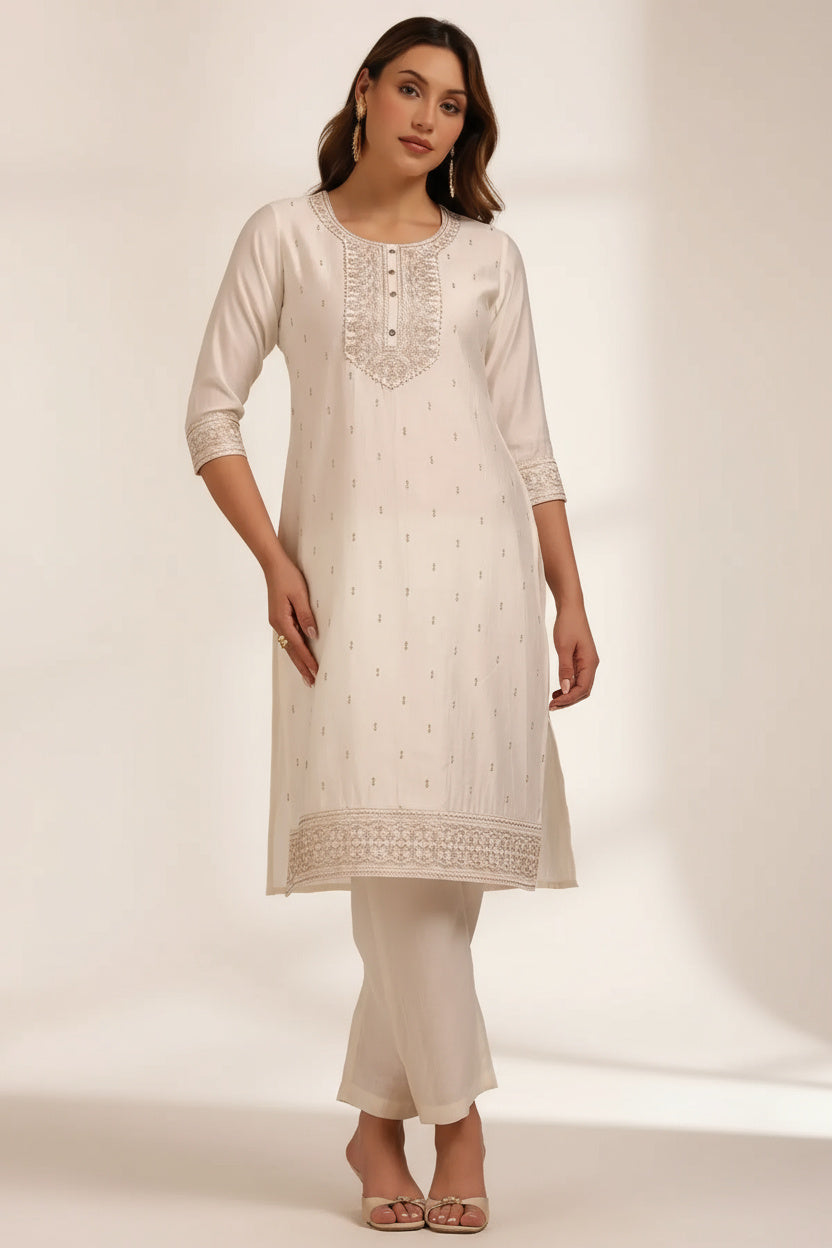 Chic Off-White Art Silk Set