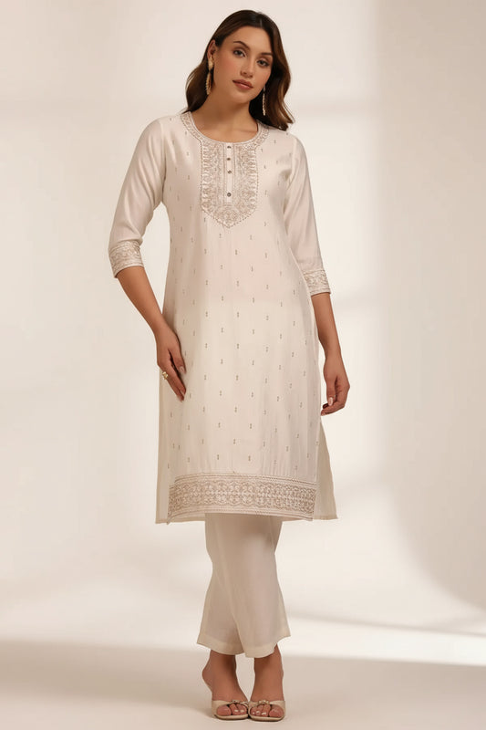 Chic Off-White Art Silk Set