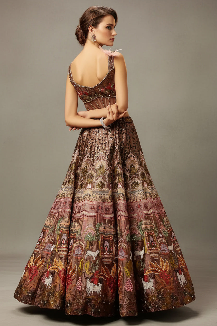 The Whimsical Dusty Brown Cocktail Lehenga
