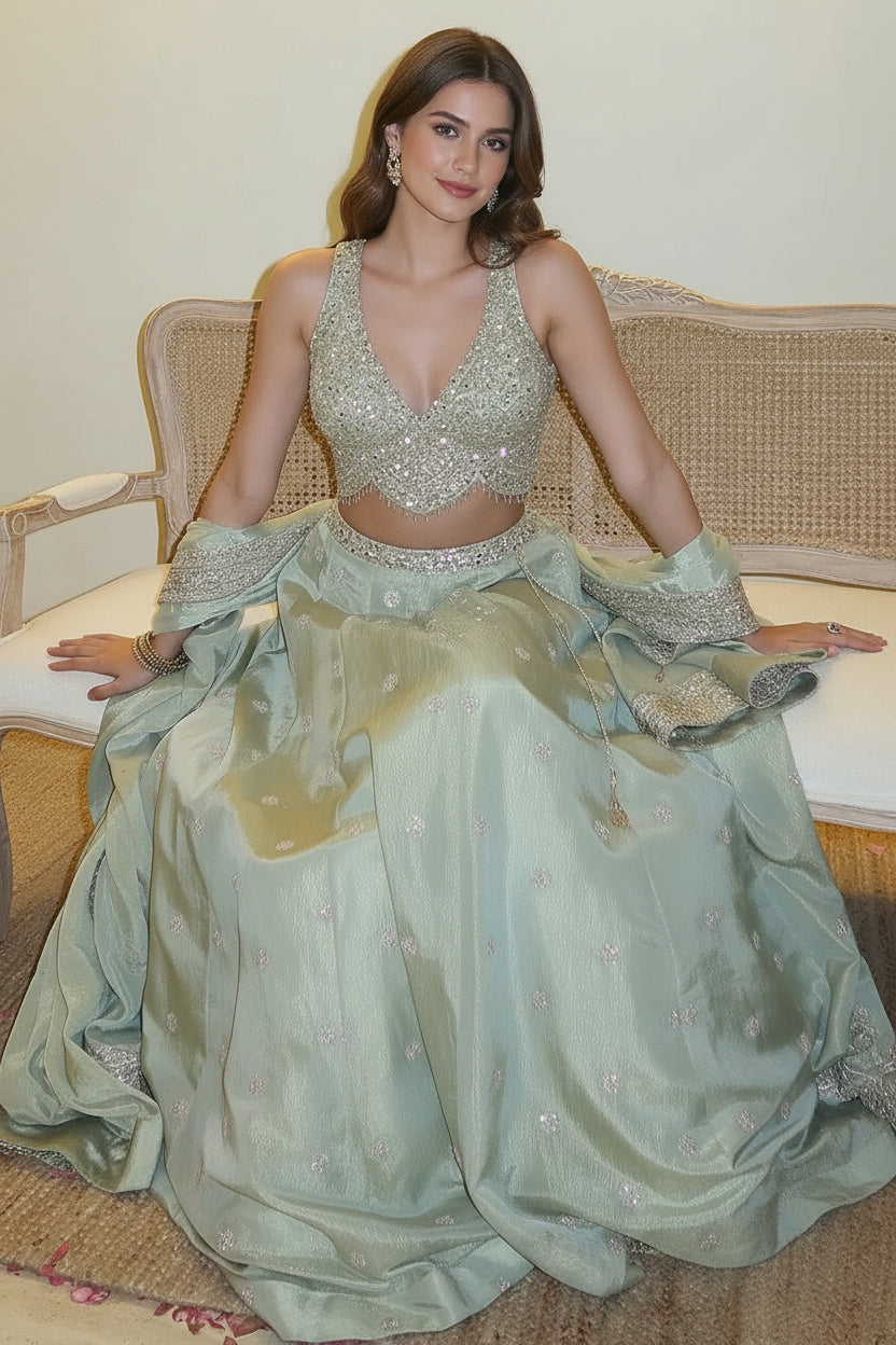The Dusty Green Buti Lehenga Set