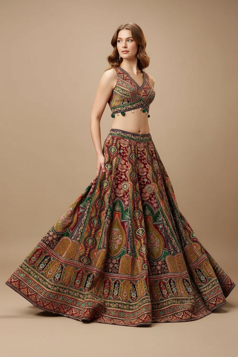 The Printed Zari Lehenga with Sequin Details