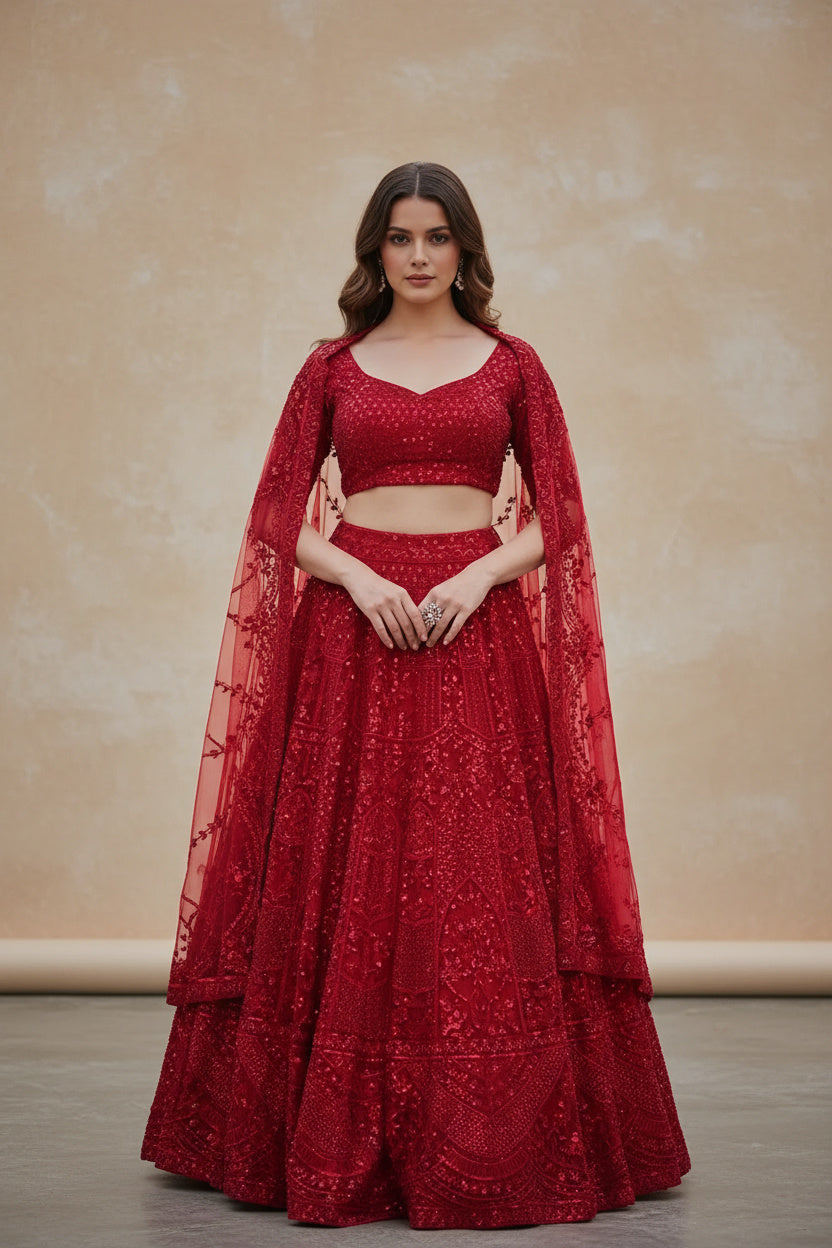 The Timeless Crimson Bridal Lehenga Set