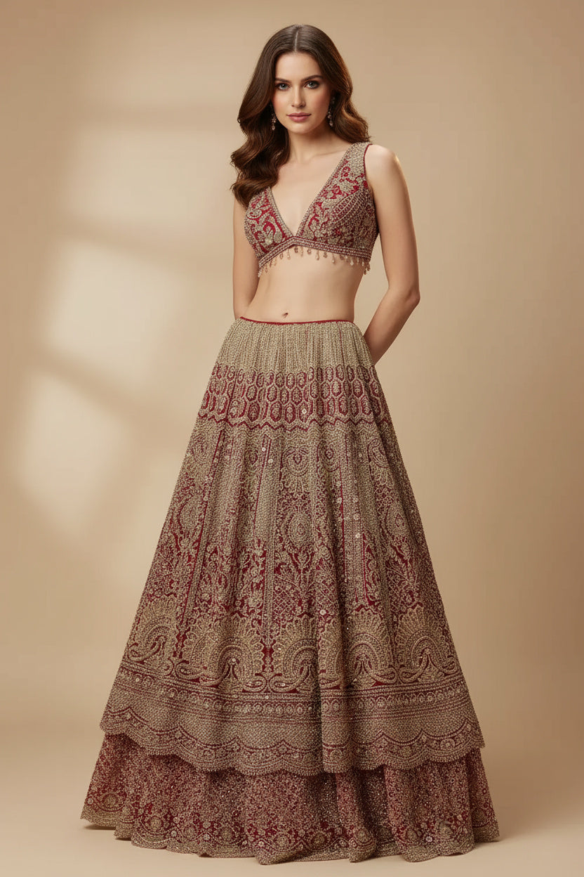 Radiant Red: The Sequin & Crystal Bridal Lehenga