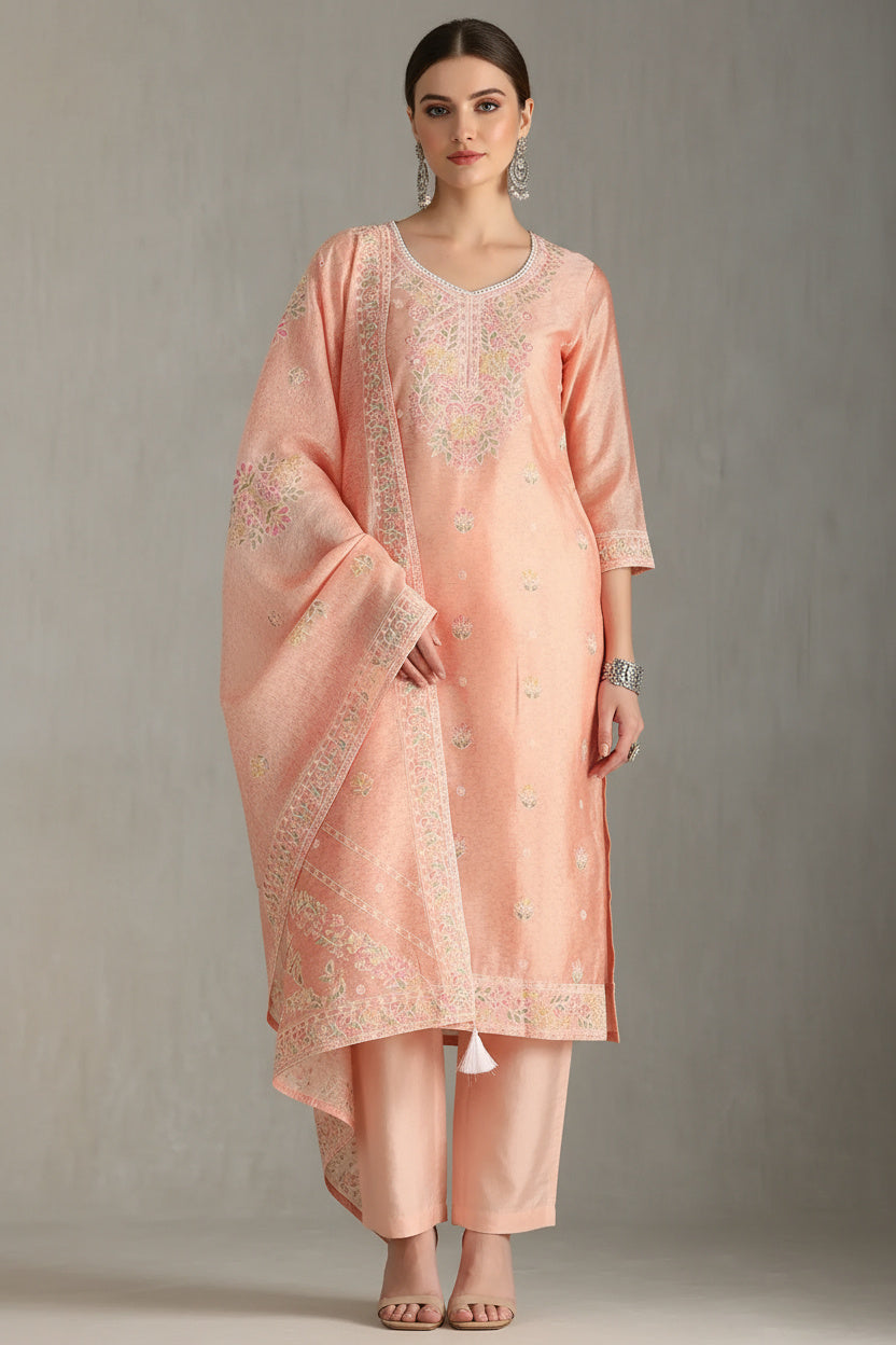 Chic Peach Floral Suit Set