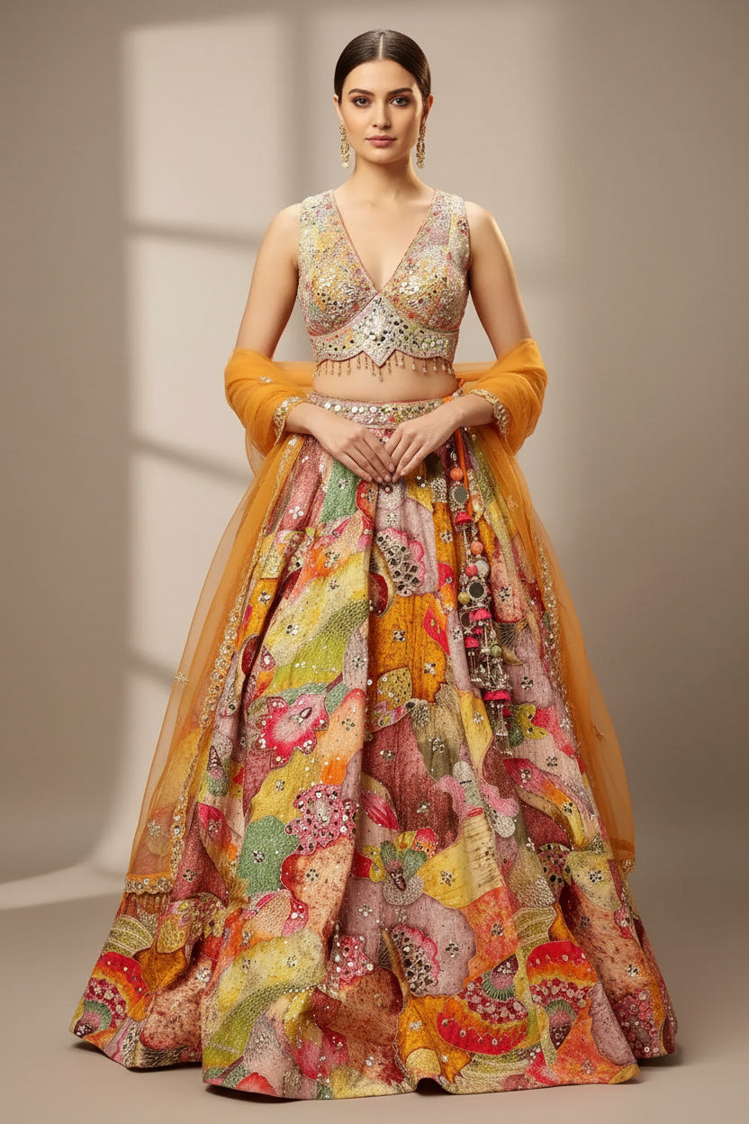 The Glimmering Yellow & Pink Dream Lehenga