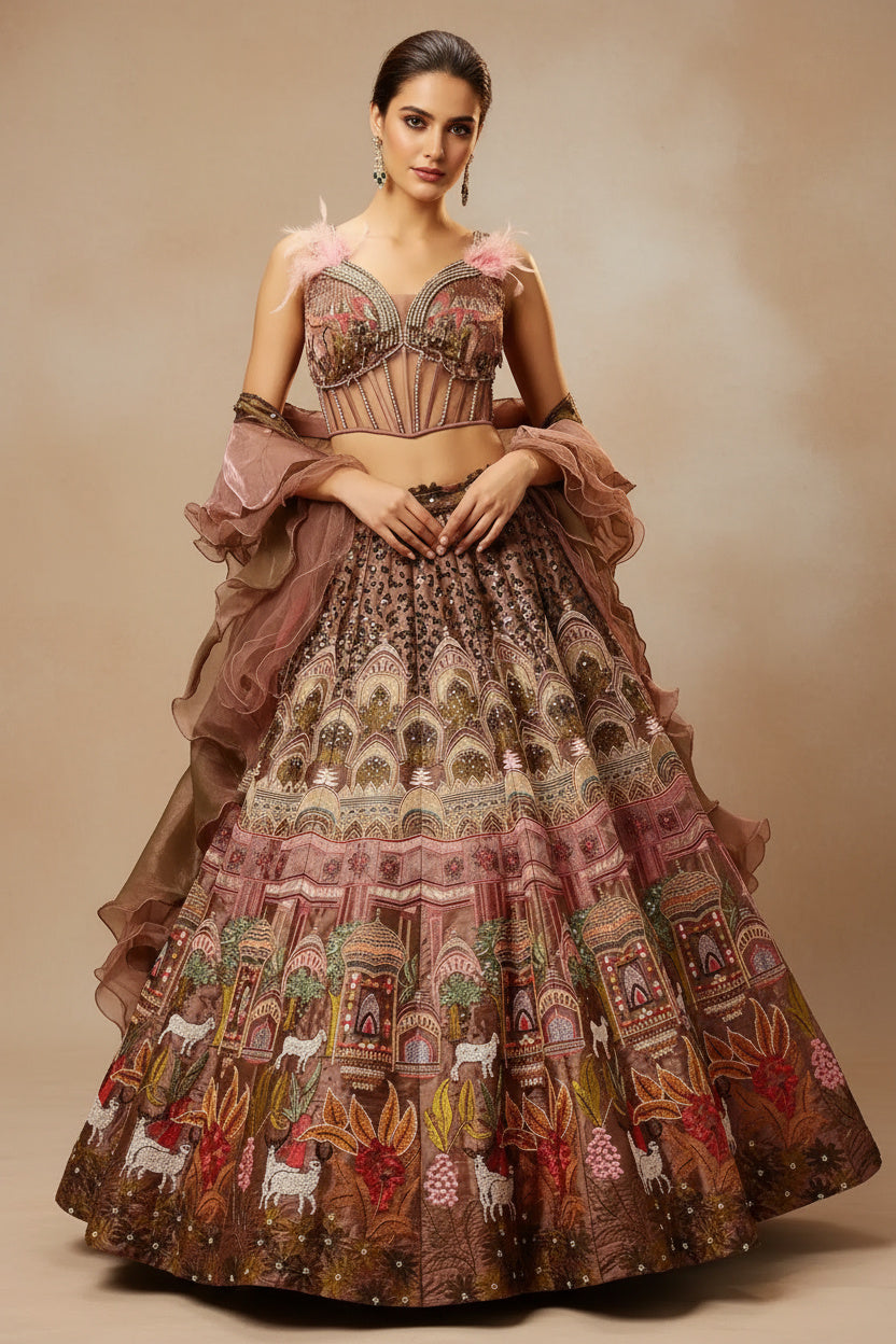 The Whimsical Dusty Brown Cocktail Lehenga