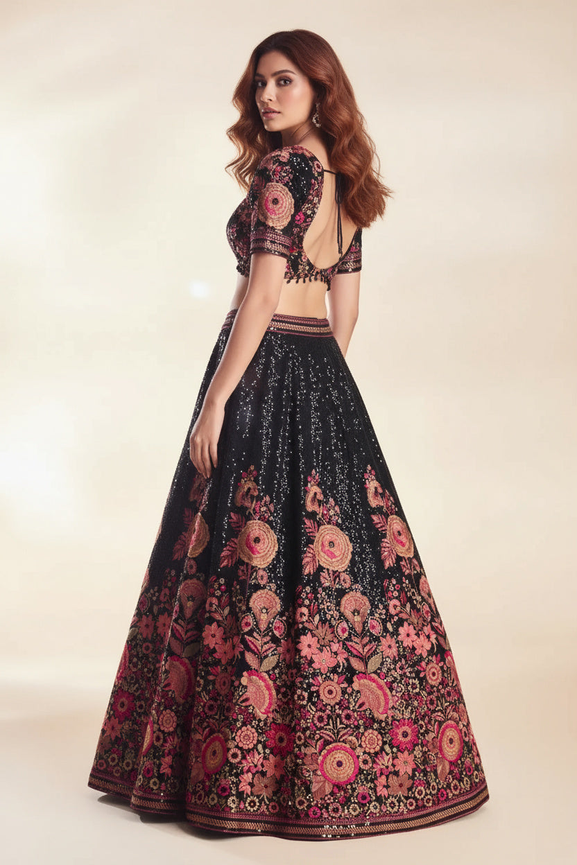 Floral Fantasy Lehenga: The Midnight Edition