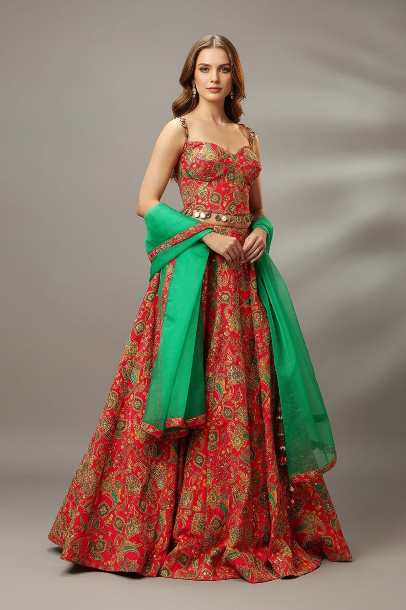 The Bright Pink Lehenga with a Pop of Green