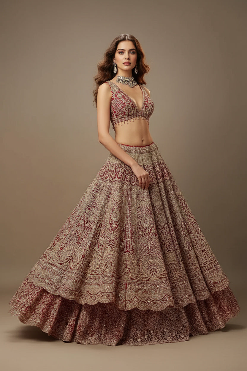 Radiant Red: The Sequin & Crystal Bridal Lehenga