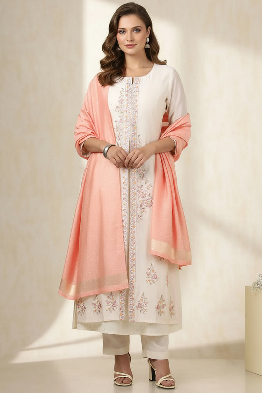 Chic Floral Beige Suit