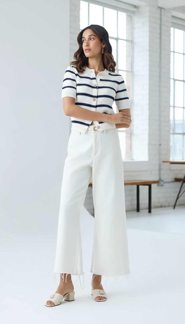 The Rebel White Stripe Knit Textured Cardigan