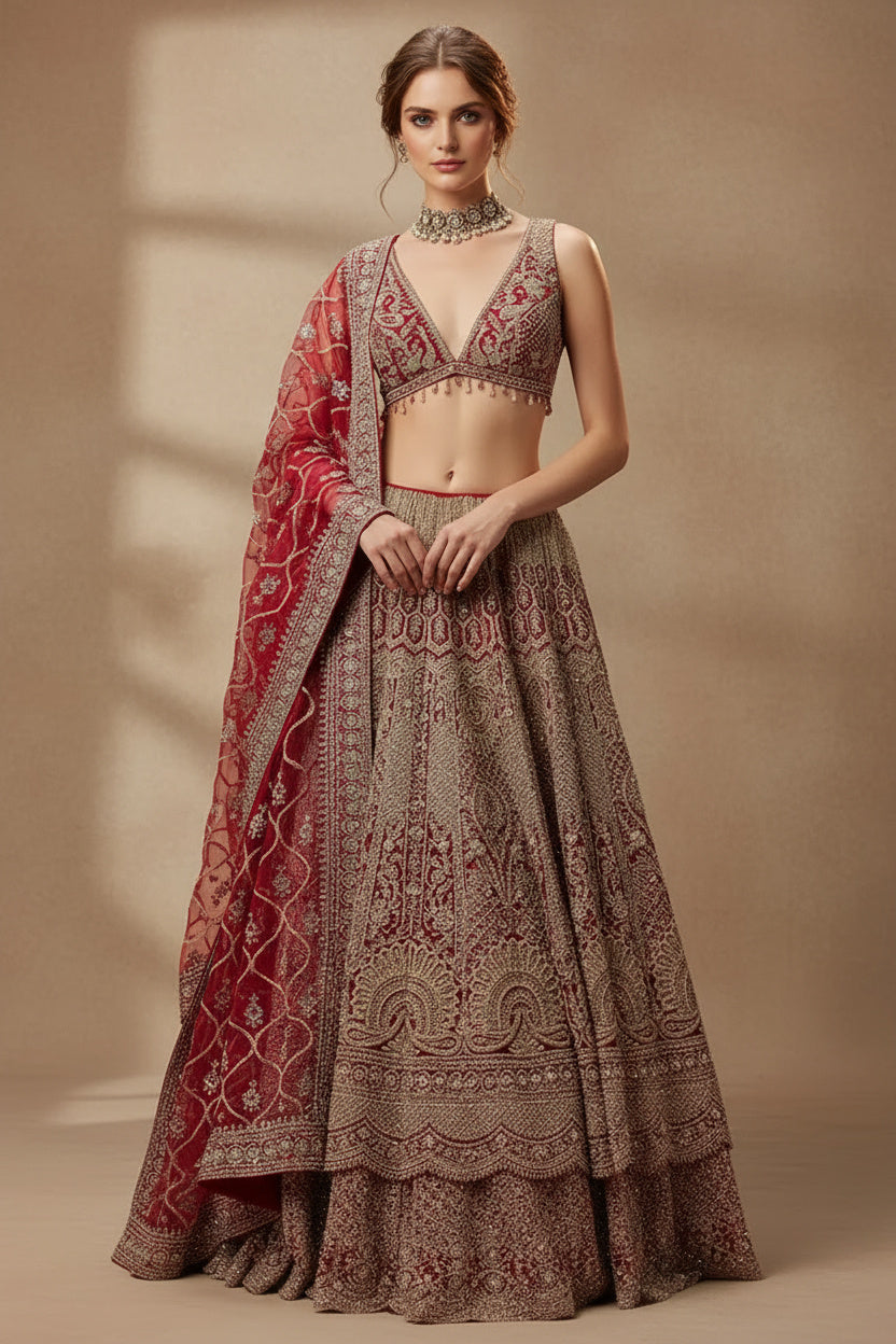 Radiant Red: The Sequin & Crystal Bridal Lehenga