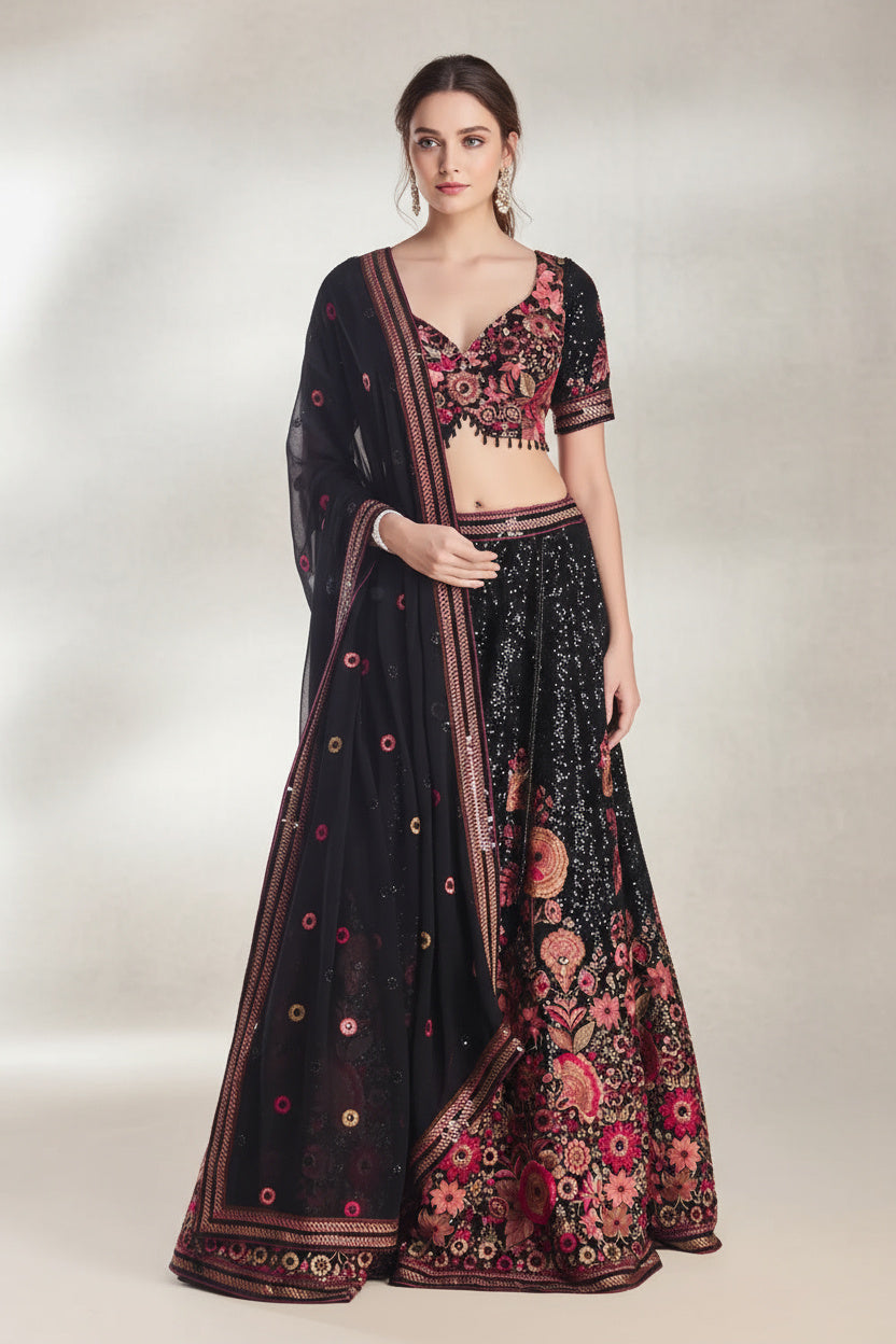 Floral Fantasy Lehenga: The Midnight Edition