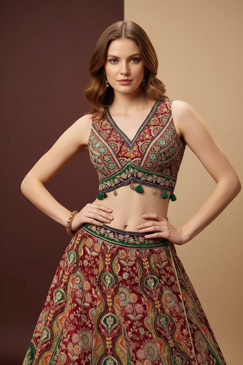 The Printed Zari Lehenga with Sequin Details