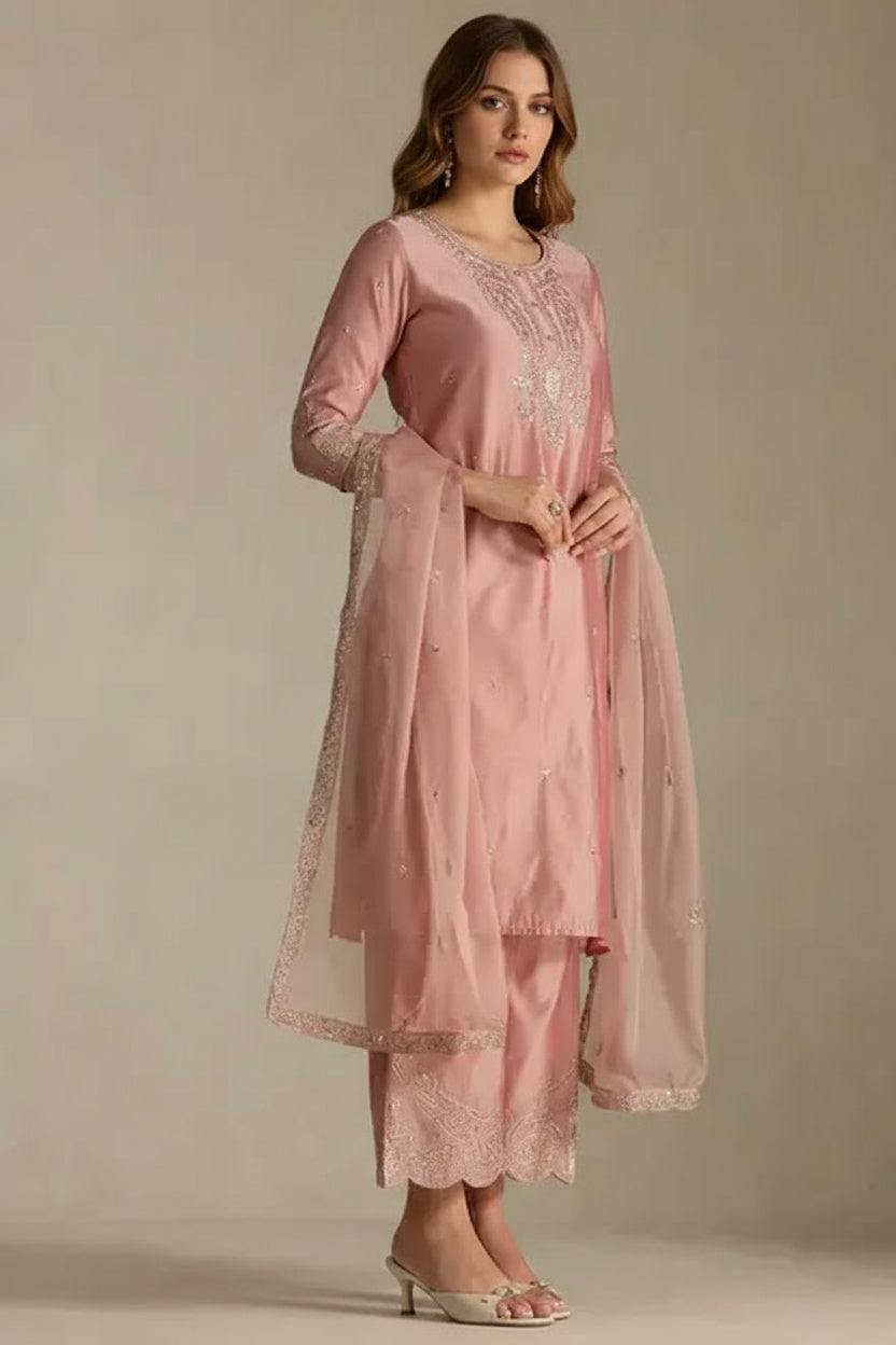 Sequined Silk Chanderi Suit Set