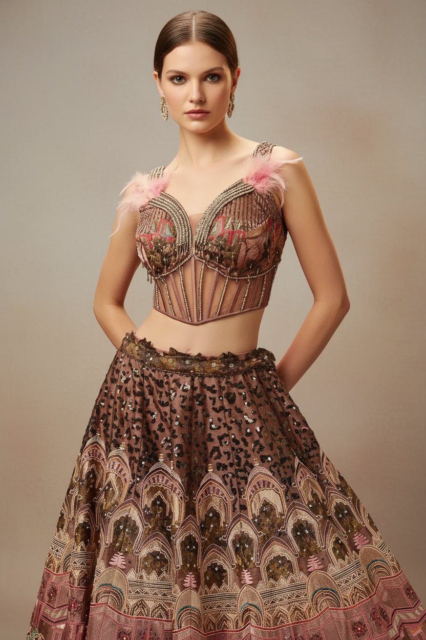 The Whimsical Dusty Brown Cocktail Lehenga