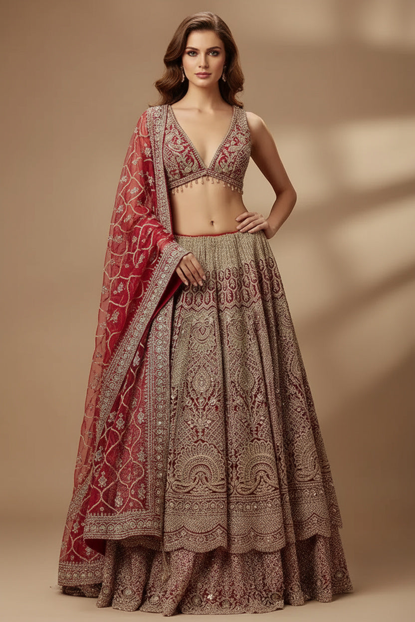 Radiant Red: The Sequin & Crystal Bridal Lehenga