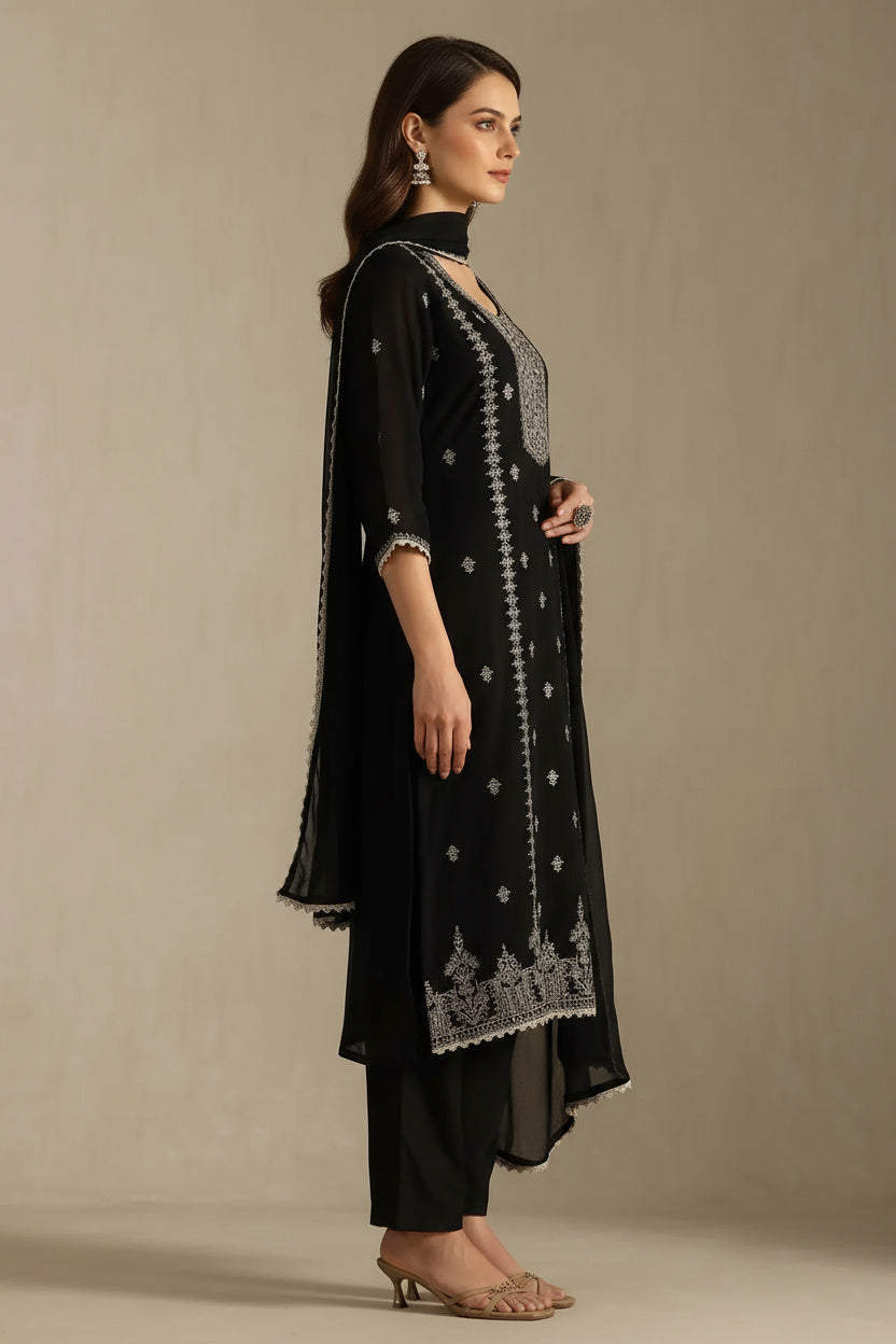 Sequin-Embellished Black Suit