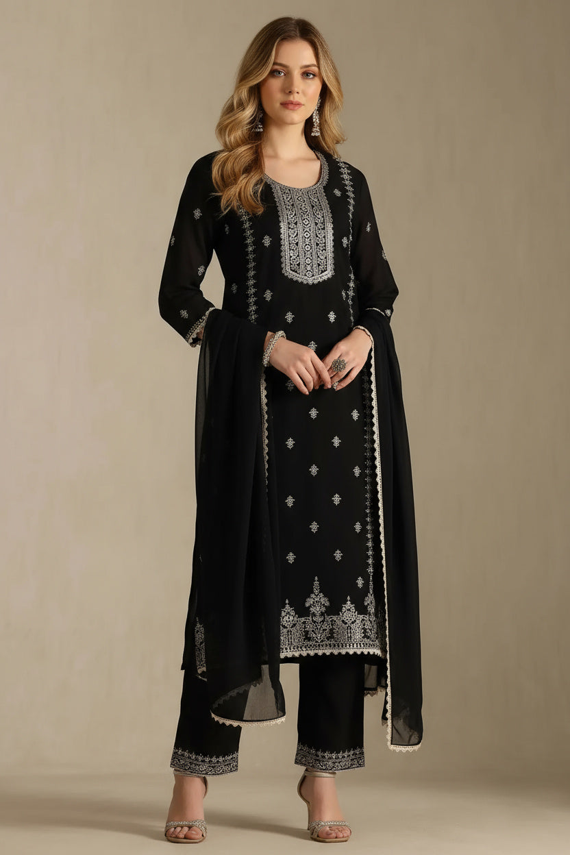 Sequin-Embellished Black Suit