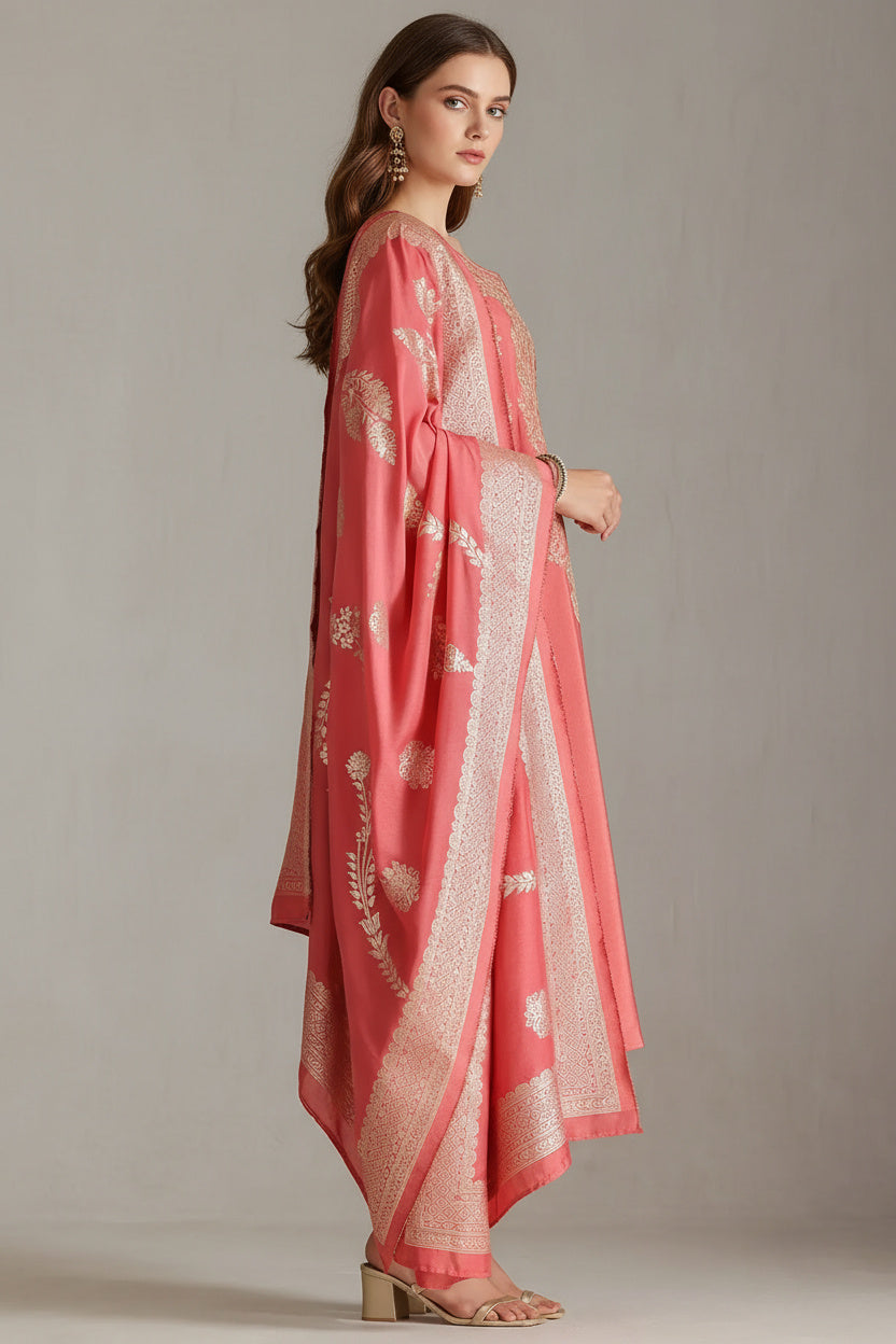 Embroidered Pink Muslin Set