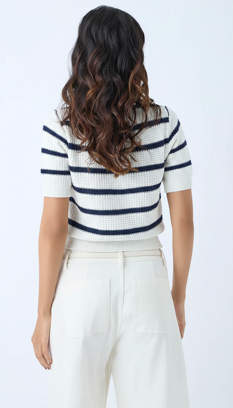 The Rebel White Stripe Knit Textured Cardigan